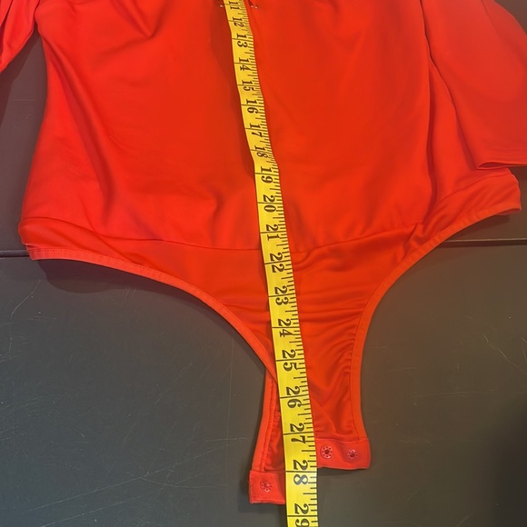 Bebe Red Criss Cross Body Suit, V Neck, Size Large - Picture 7 of 11